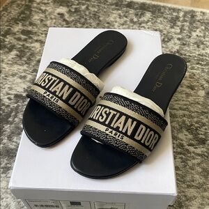 Christian Dior Black and Gold Slides